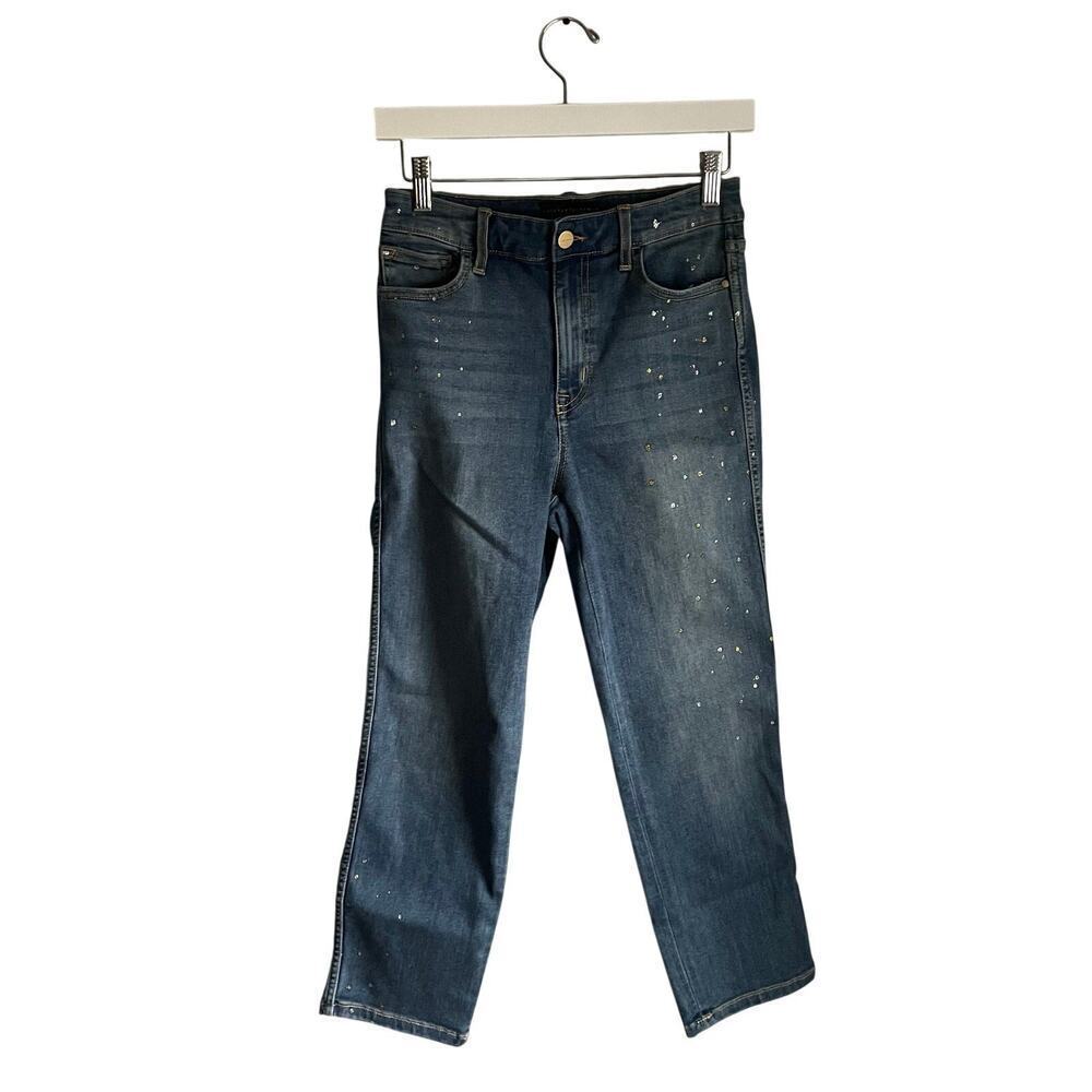 Sanctuary Glitter Splatter Straight Leg Jeans Blue Modern High Rise sz 27